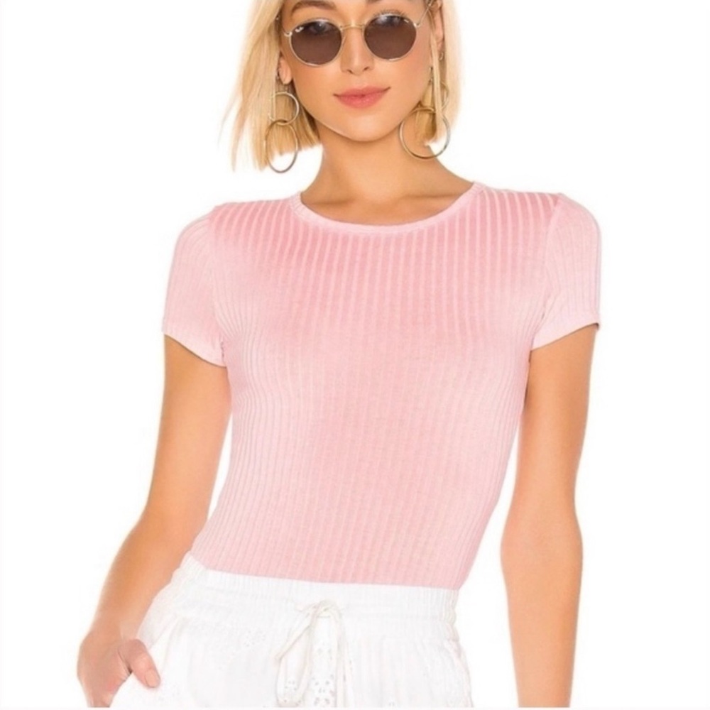 Free People Ribbed Baby Tee Top Shirt XS Pink Intimately Soft Fitted Light